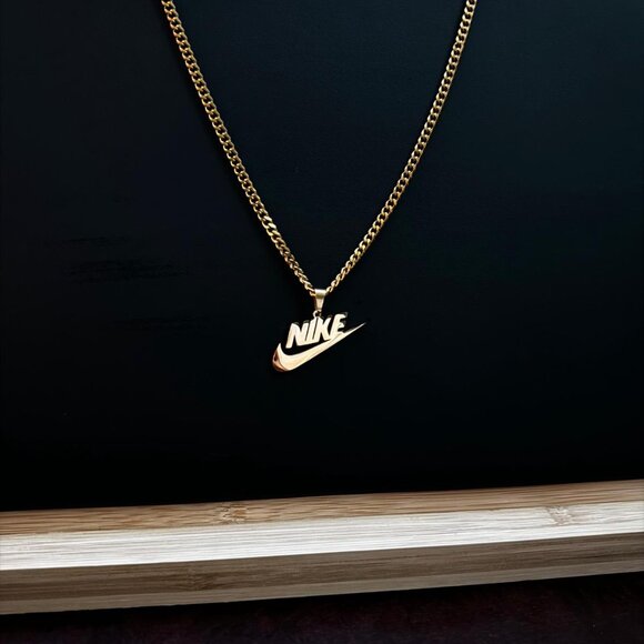 Nike Swoosh Pendant Necklace - 3mm Cuban - 20" Gold Chain - Y2K - Easter Gift - Picture 2 of 2